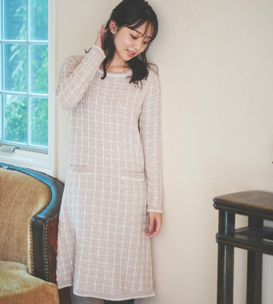 ツイード風ニットワンピース ワンピース ドレス Debut De Fiore デビュードフィオレ ルック公式ファッションブランド通販サイト Look E Shop