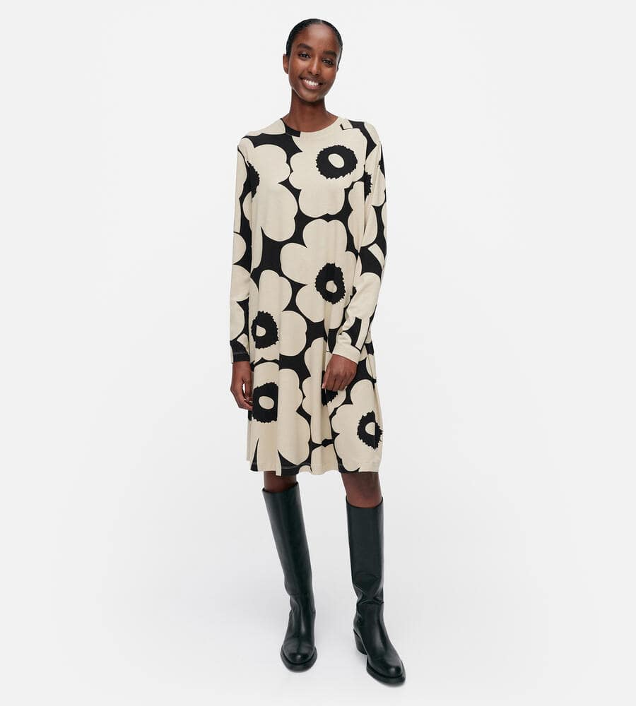 【新品】 marimekko / マリメッコ | ウニッコ コットン チュニック ワンピース | 38 | ベージュ/ネイビー | レディース |  フリマアプリ ラクマ