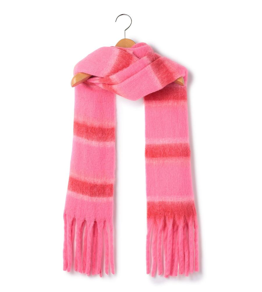 ピンク ロゴ入り ニットマフラー フリンジ付き ボーダービッグフリンジマフラー｜セール商品一覧｜e-Look+Plus(イー