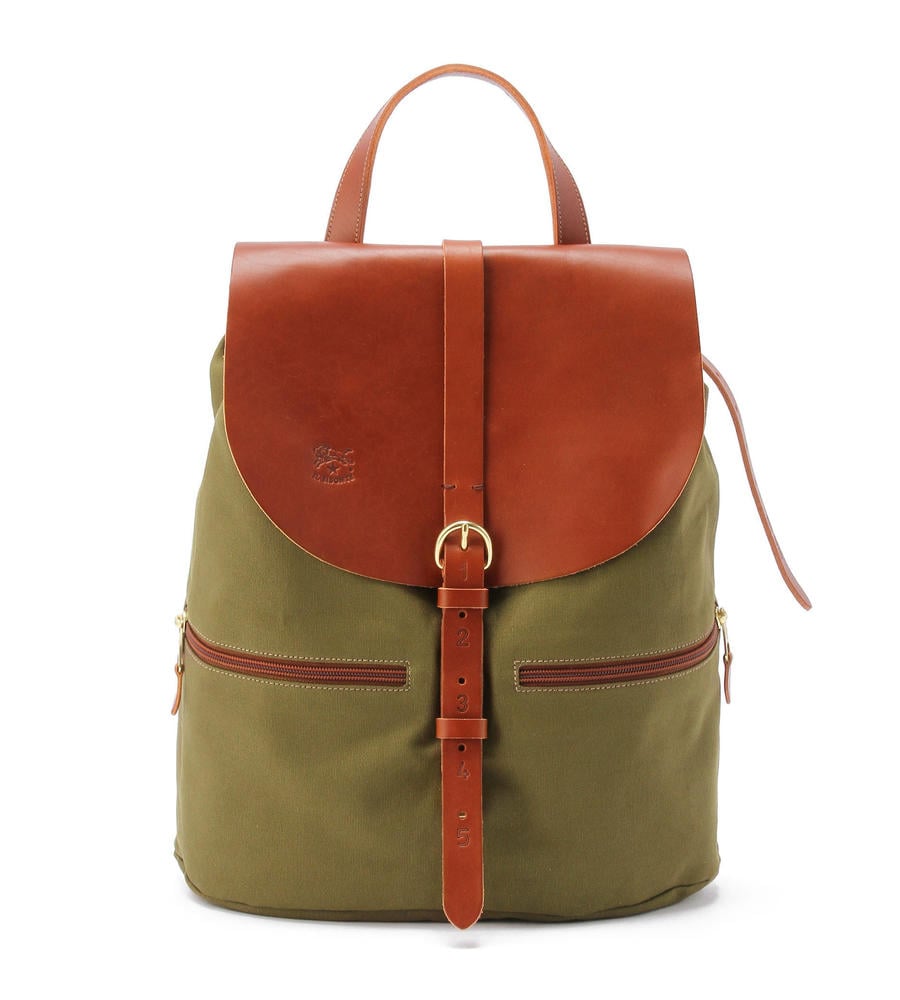 イルビゾンテ　バックパック　リュック　オリーブ×あか茶 バックパック｜リュック｜IL BISONTE(イルビゾンテ)｜ルック公式