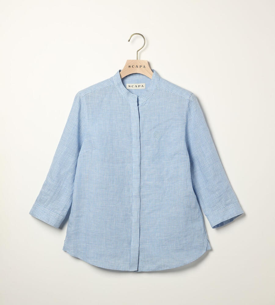 【未使用品】 返品交換送料無料対象/先行受注】リネンギンガム長袖ブラウス＜5 トップス