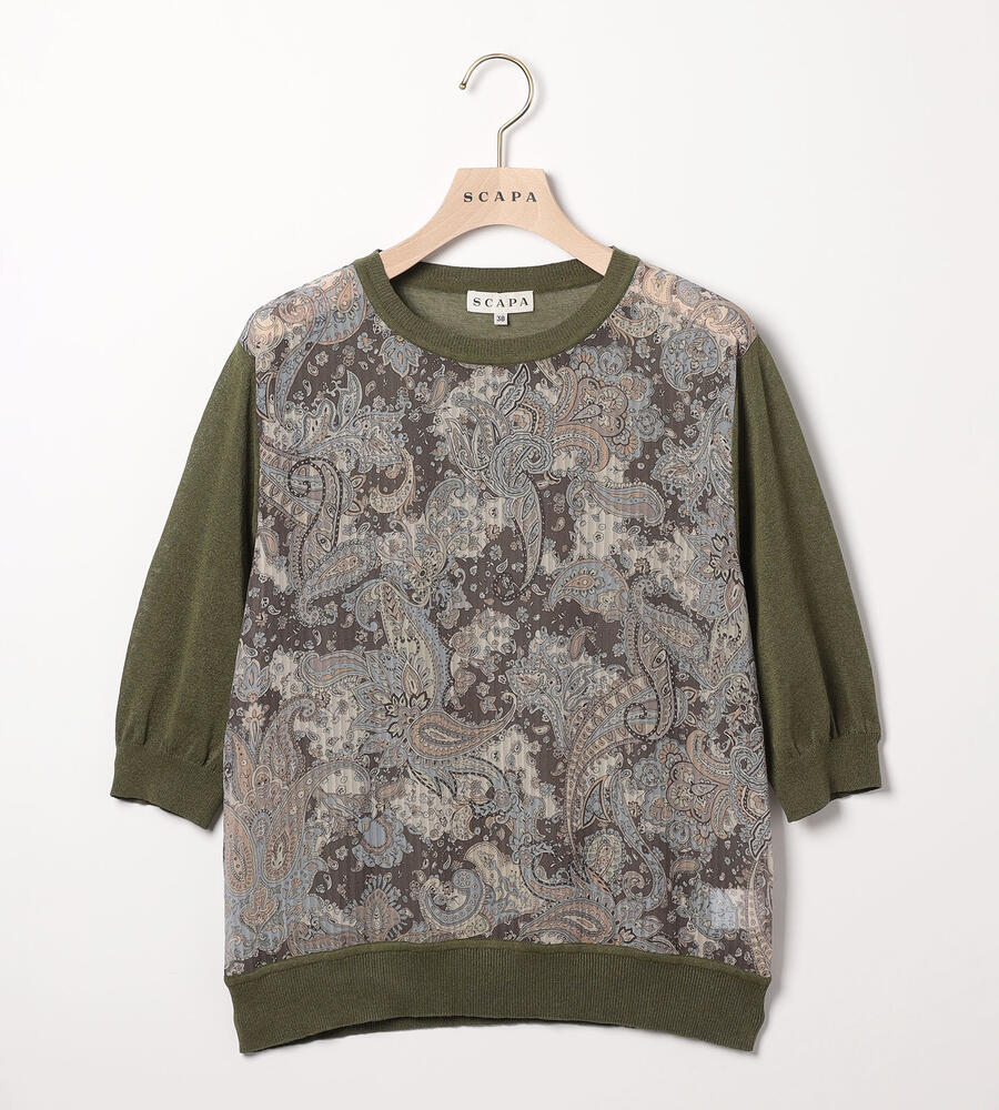 【美品】SCAPA スキャパ 定価2.5万 レーヨンジャガードレースニット 42 セール】 ミュールニット （ニット・セーター）｜SCAPA
