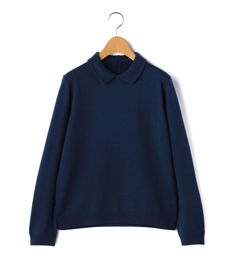 イギリスブランド 定価9万 ひらりと優雅な前開き濃紺ウールニットケープ ウールブレンド襟付きニット｜ニット｜KEITH(キース)｜ルック公式