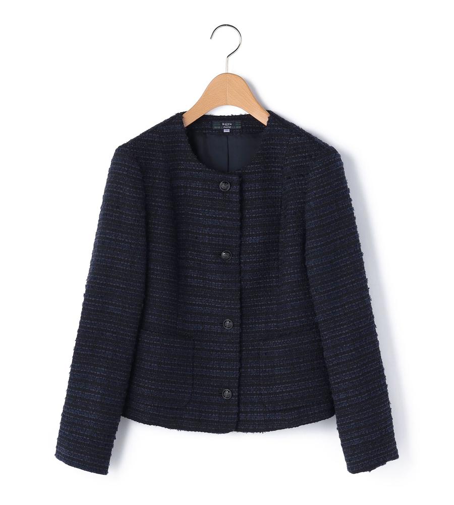 KEITH キース ノーカラージャケット ベルト付 ウール L 40 日本製 Lサイズ】ウールフラノジャケット （テーラードジャケット）｜KEITH L