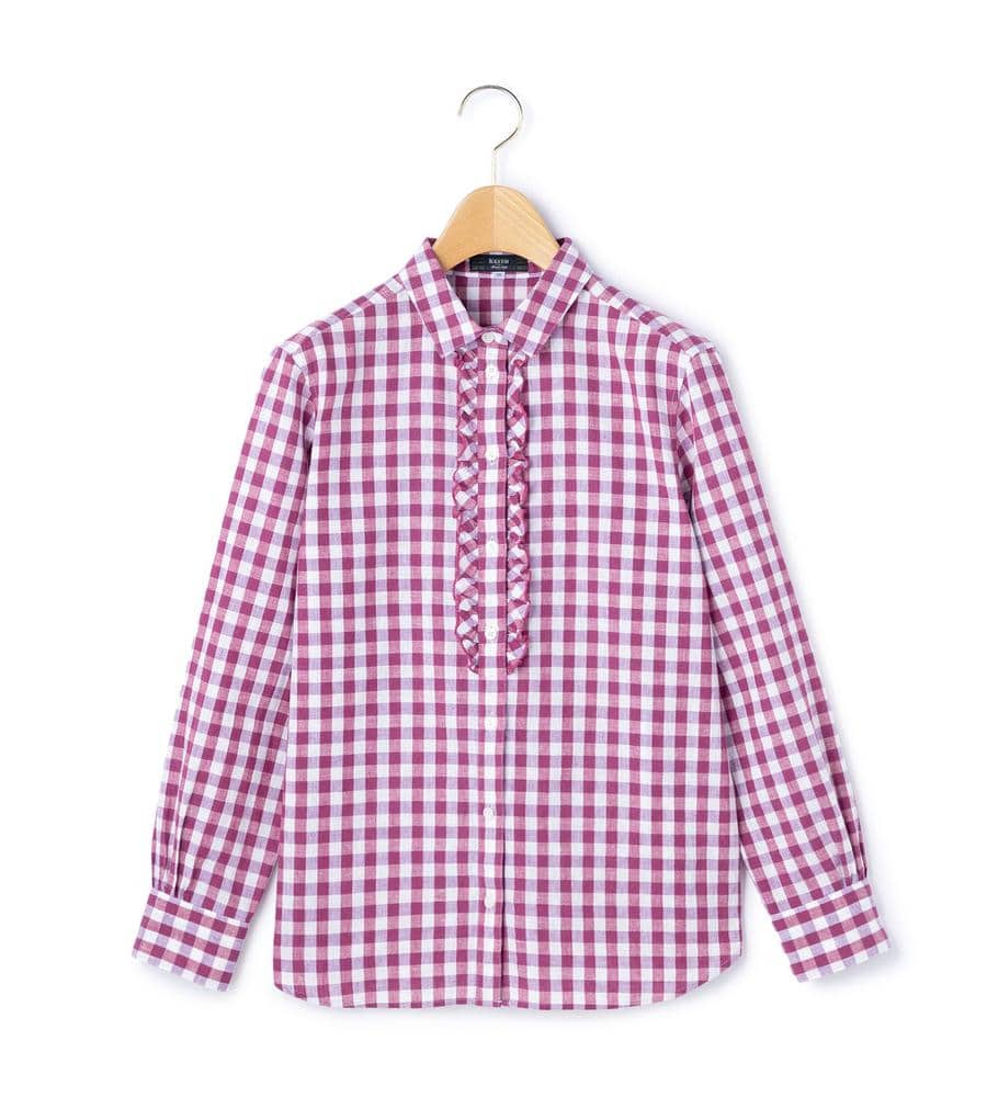 返品交換送料無料対象/先行受注】リネンコットンギンガムブラウス＜2月