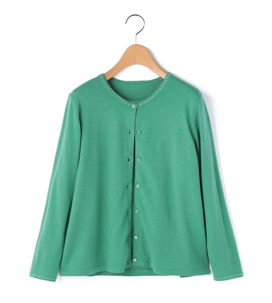 新品！KEITH（キース）鮮やかグリーン ボタン付きカーディガン サイズ38 Lサイズ】ツインニット｜ニット｜KEITH Lサイズ(キースエルサイズ